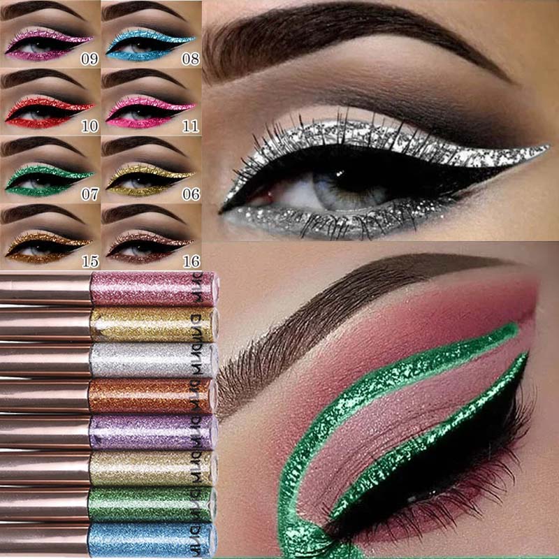 Beauty Linasi Makeup - Eyeliner liquide diamanté 16 couleurs, professionnel,